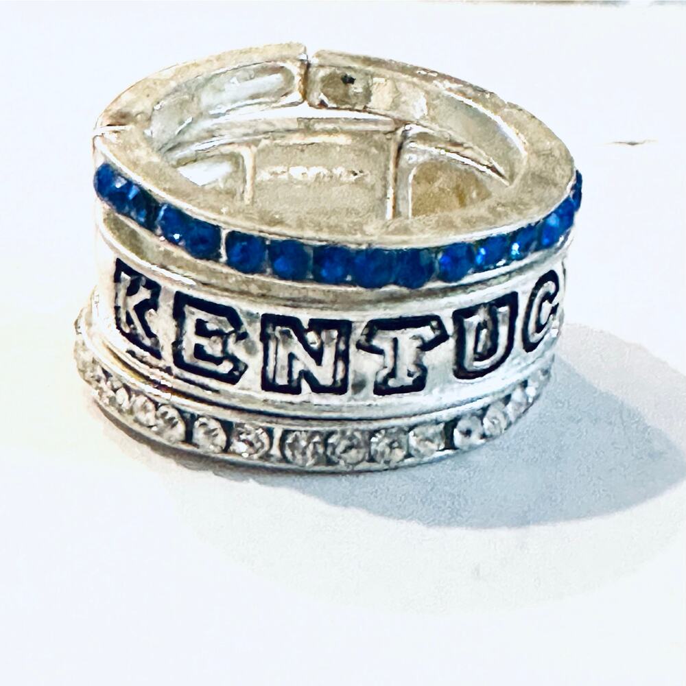 Kentucky UK Royal Blue Crystal Silver Stretch Stack Rings